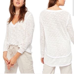 Free People Ocean Air Hacci Long Sleeve Shirt White V Neck